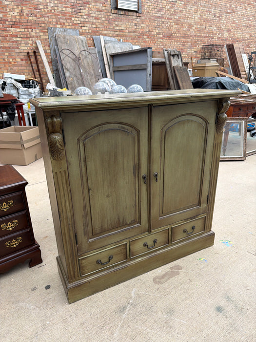 PAINTED GREEN VINTAGE STORAGE CABINET