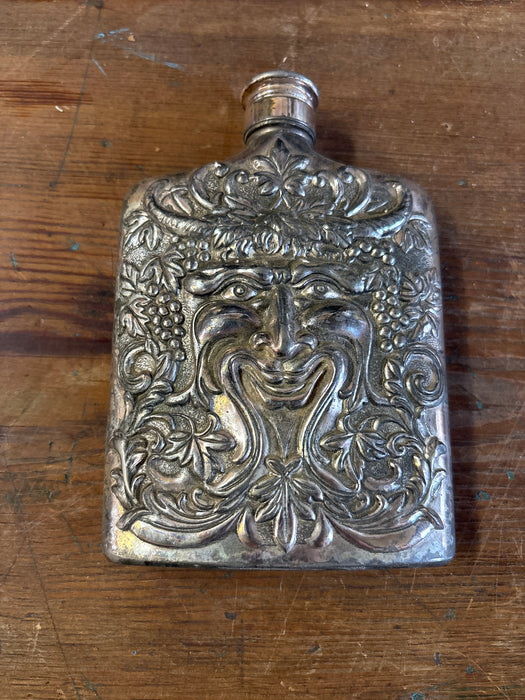 1988 GODIGNER SILVER PLATED FLASK WITH FACE AND GRAPES