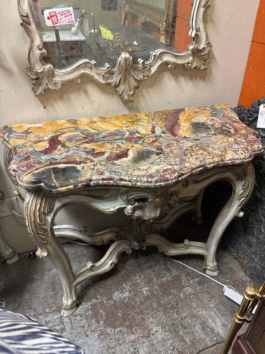 PAIR OF LOUIS XV CARVED MARBLE TOP CONSOLES