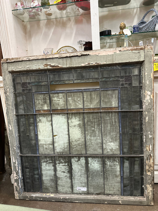 AS FOUND AMERICAN STAINED GLASS WINDOW WITH CHIPPED GLASS