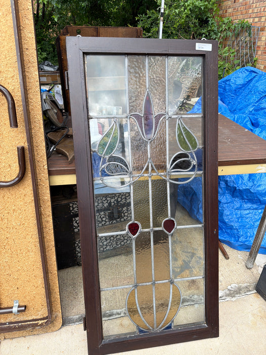 STAINED GLASS NOUVEAU WINDOW AS FOUND