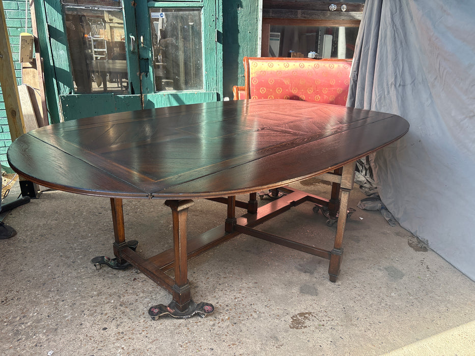 INLAID DARK OAK CHINOISERIE DINING TABLE