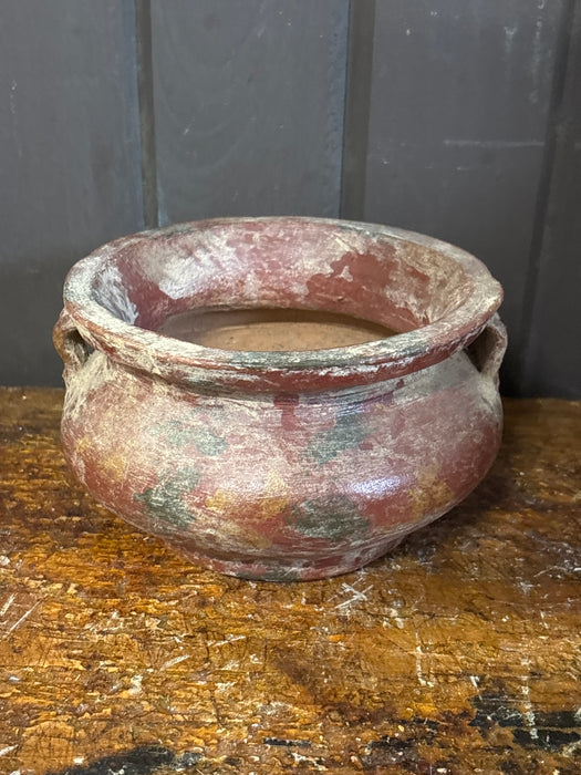 RED DISTRESSED TERRACOTTA POT WITH HANDLES