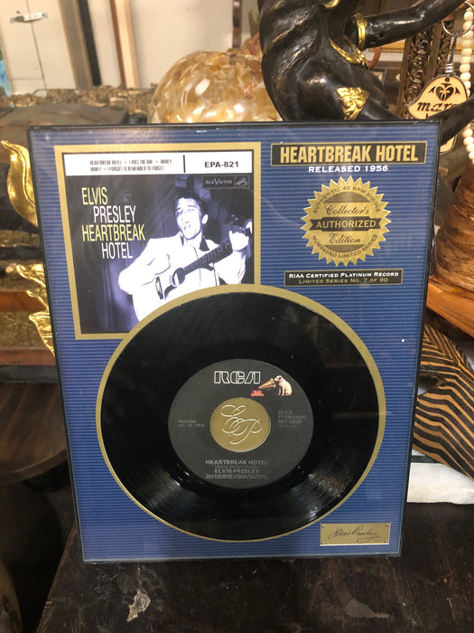 BLACK FRAMED ELVIS 45 RECORD 1956 HEARTBREAK HOTEL