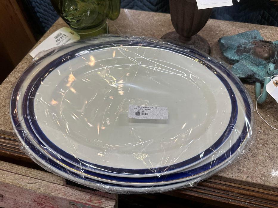 SETOF 3 COBALT RIMMED VINTAGE PLATTERS