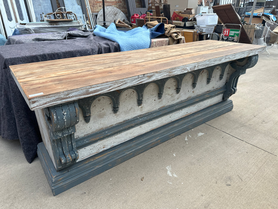 BLUE AND GRAY PAINTED COUNTER WITH CORBELS