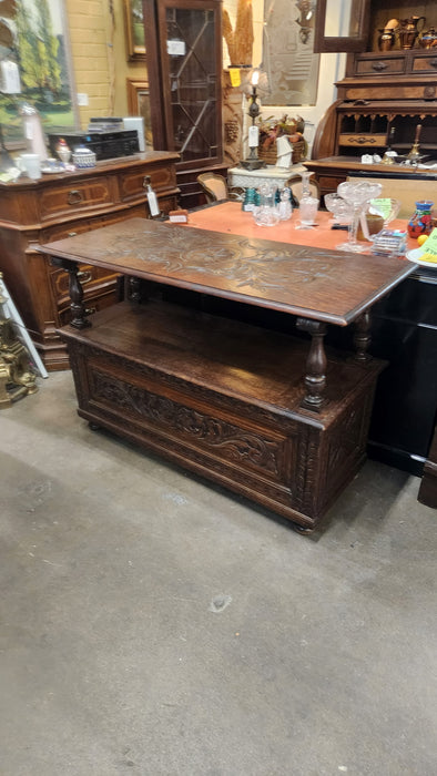 TILT TOP OAK TABLE/BENCH