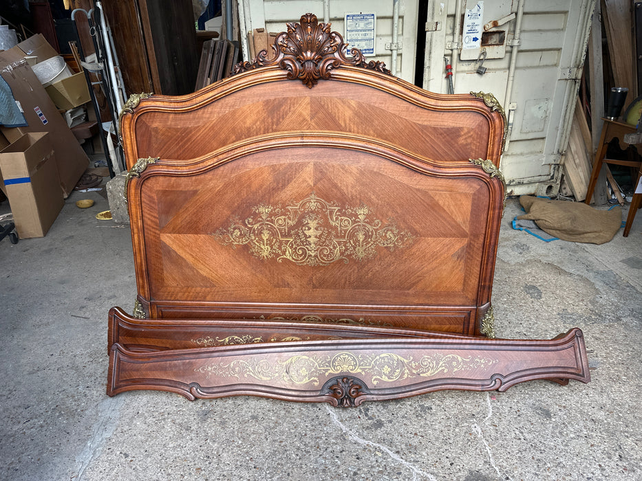 LOUIS XV FULL SIZE BED WITH BRASS INLAY