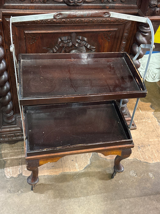 ENGLISH TWO TIERED WOOD ROLLING CART