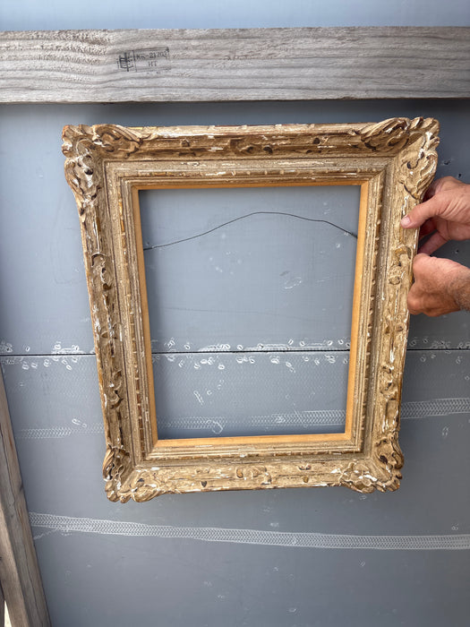RUSTIC CARVED WOOD FRAME WHITE WASHED
