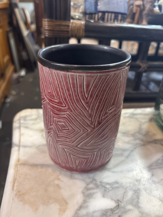 RED WITH WHITE WASH POTTERY VASE