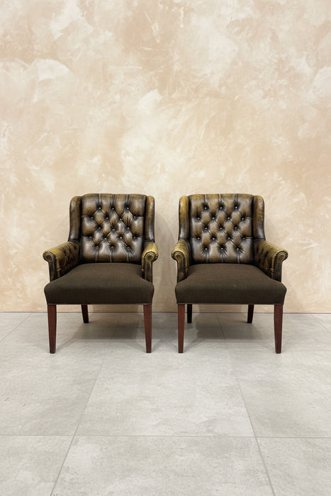 PAIR OF LEATHER AND FABRIC CHAIRS