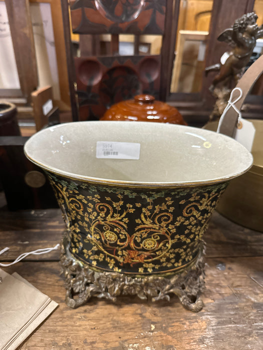 OVAL PORCELAIN VASE WITH  BRONZE BASE