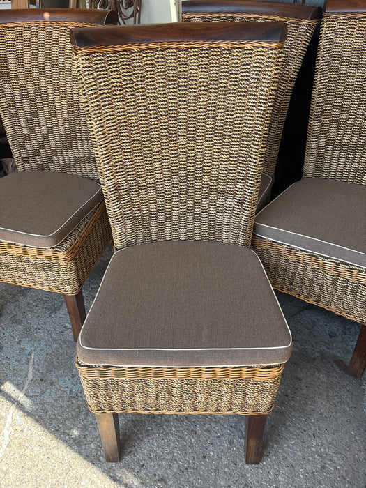 SET OF 6 LLOYD LOOM RUSH SEAT CHAIRS WITH WOOD BACK