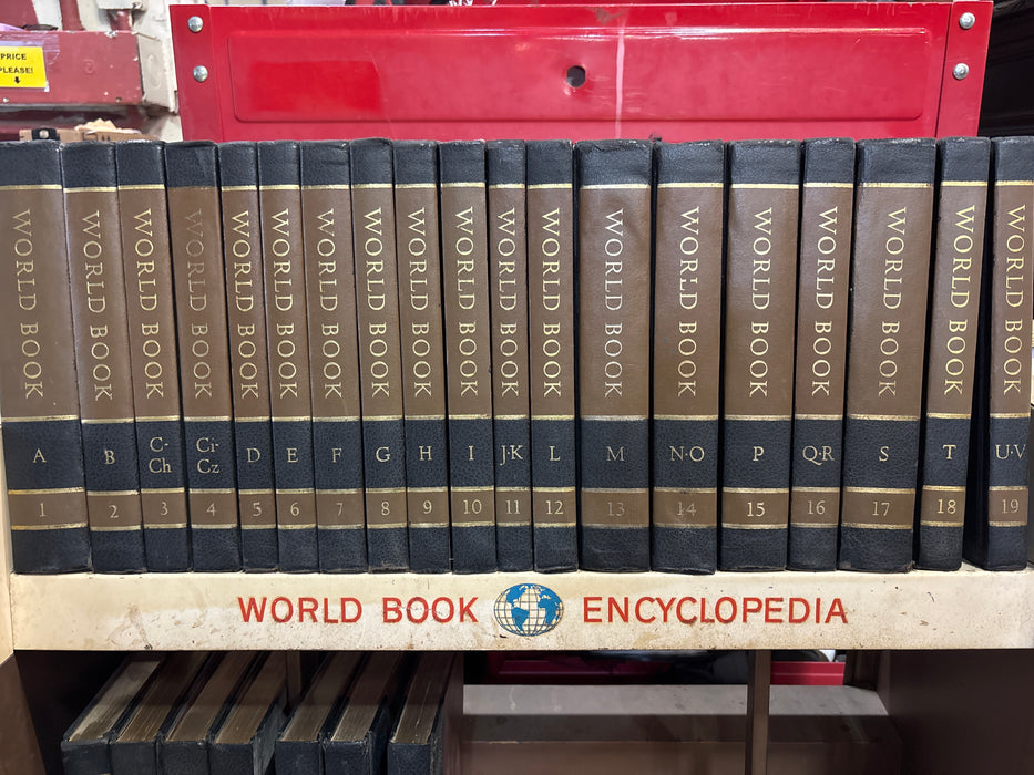 WORLD BOOK SET ON AN ORIGNAL ROLLING CART