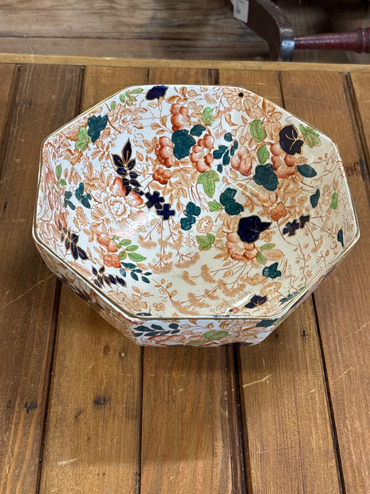 ORANGE FLORAL OCTOGONAL ROYAL CAULDON BOWL