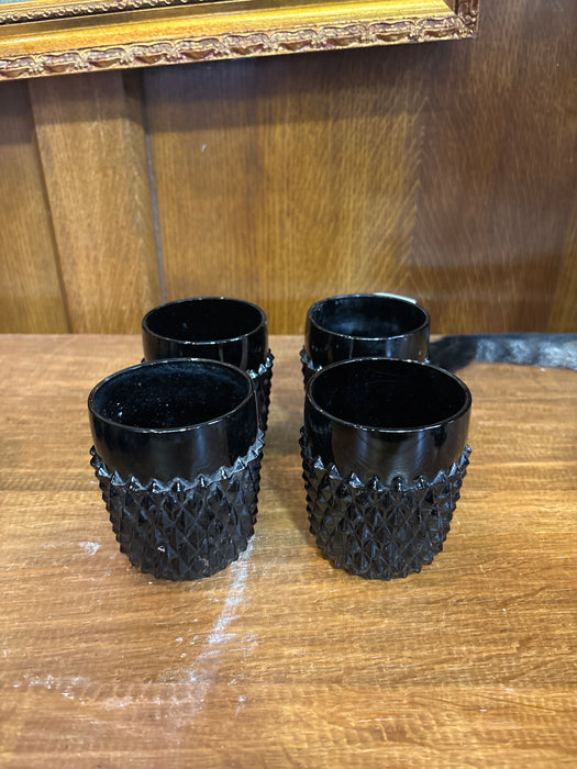 SET OF 4 INDIAN BLACK AMYTHYST GLASS TUMBLERS