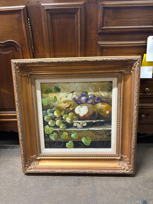 FRAMED STILL LIFE OF GREEN GRAPES - NOT OLD - SIGNED