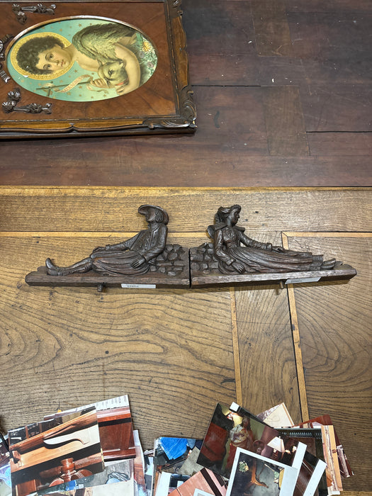 PAIR OF BRITTANY CARVED PEDIMENTS 1 OF 2