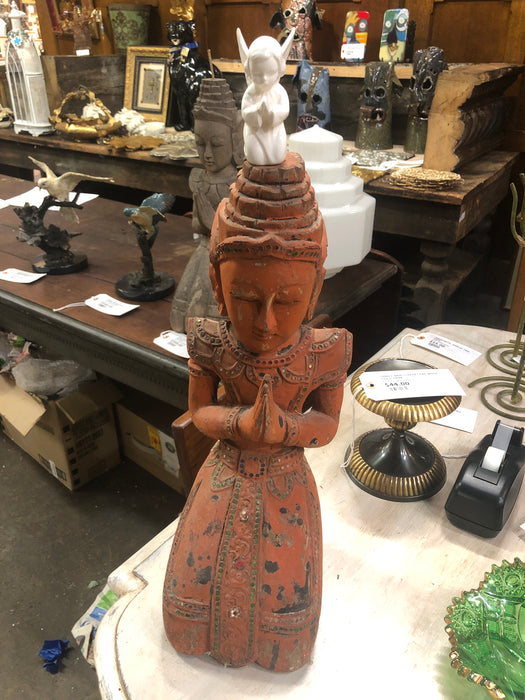 PAINTED ORANGE WOOD THAI BUDDDHA