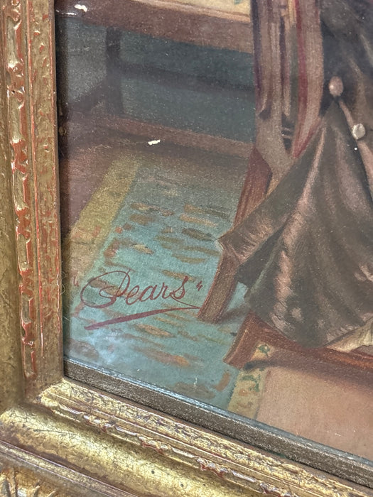 RECTANGULAR GILT FRAMED FAMILY AROUND TABLE PRINT - SIGNED PEARS