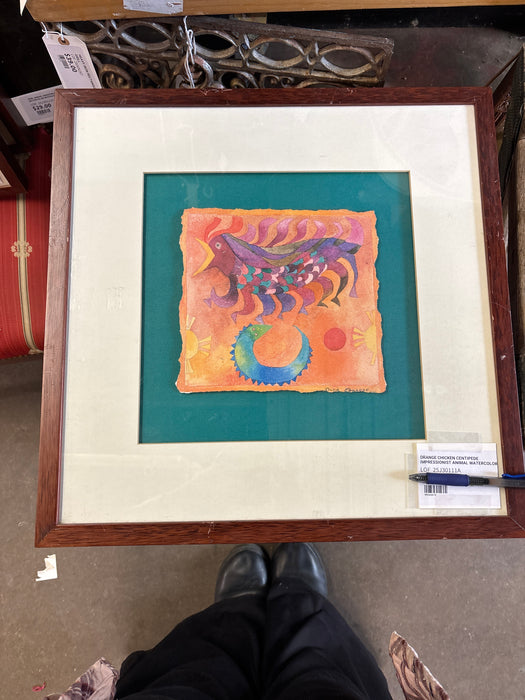 ORANGE CHICKEN CENTIPEDE IMPRESSIONIST ANIMAL WATERCOLOR