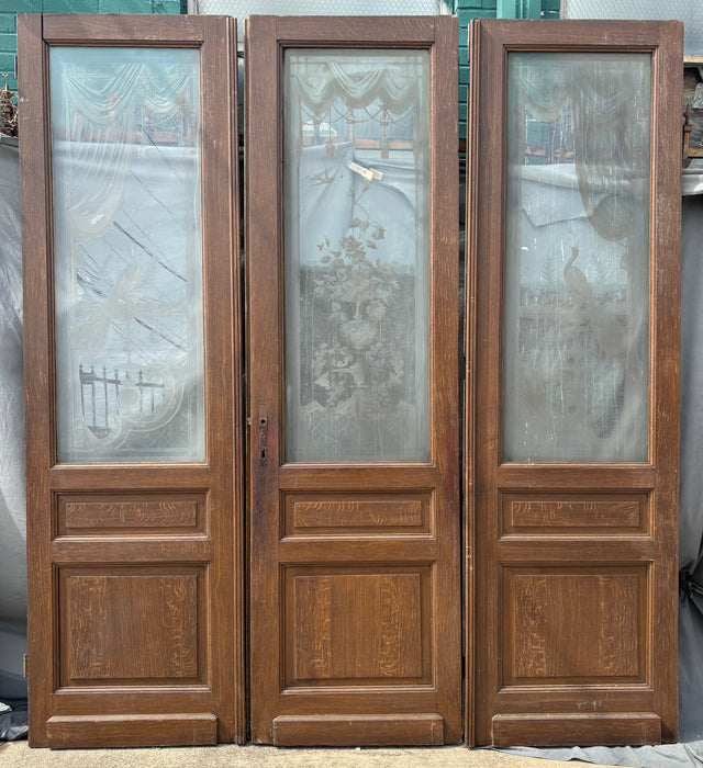 SET OF 3 ETCHED PEACOCK DOORS
