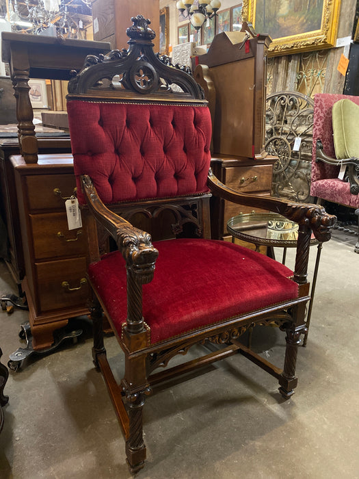 GOTHIC RED UPHOLSTERED CHAIR WITH LION HEAD