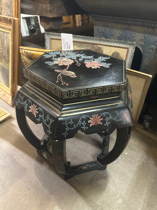 ASIAN BLACK LACQUER HEXAGON STOOL
