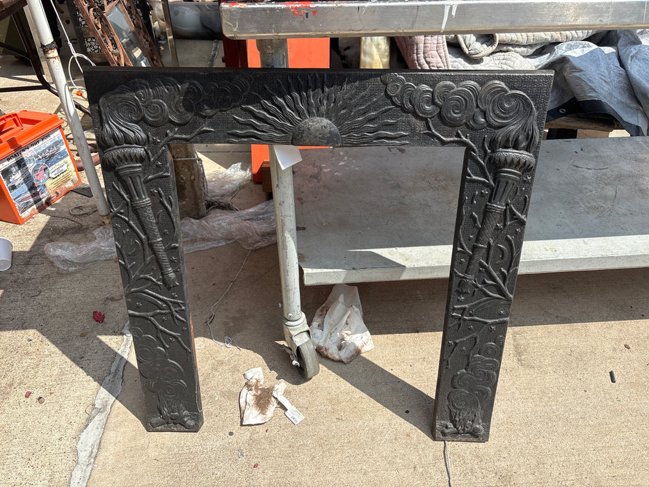SMALL BLACK CAST IRON FIRE PLACE SURROUND