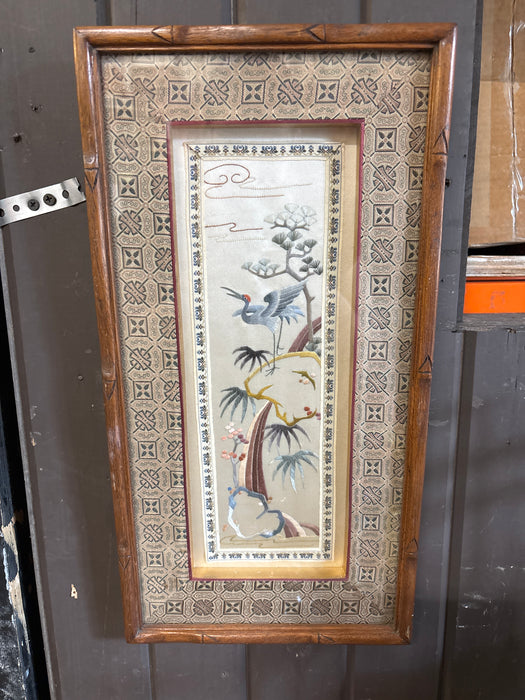 PAIR OF FRAMED SILK ASIAN EMBRIODERY PANELS WITH CRANES