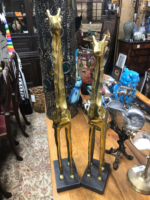 PAIR OF BRASS GIRAFFES