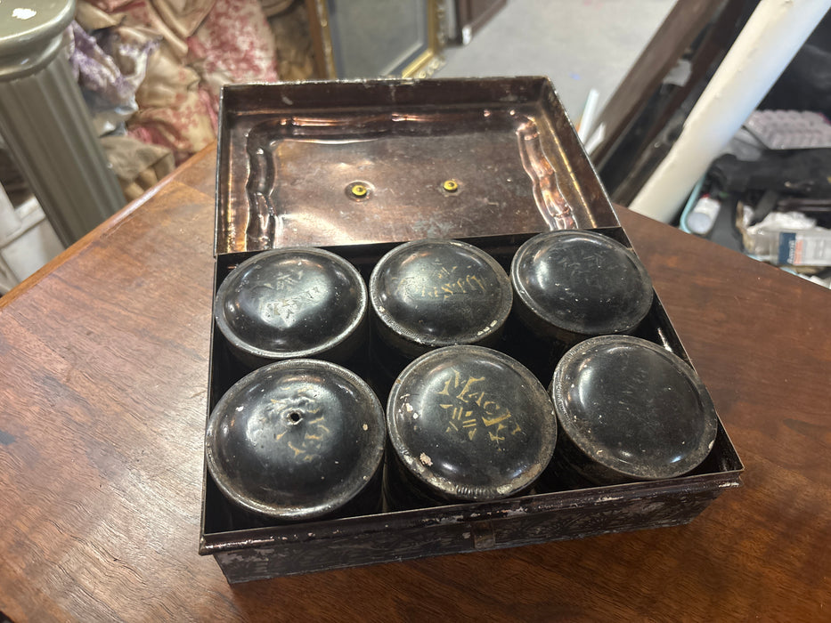 TOLE PAINTED JAPANESE STYLE SPICE TIN BOX