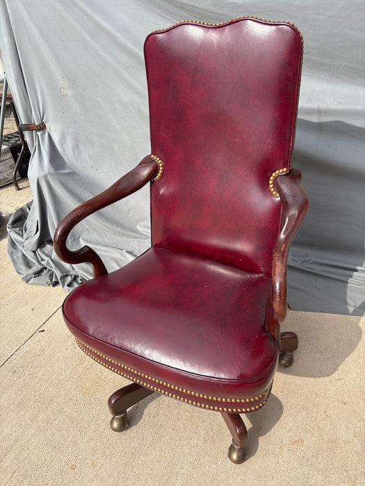 RED LEATHER GOOSE NECK ARM CHAIR ON GASTERS