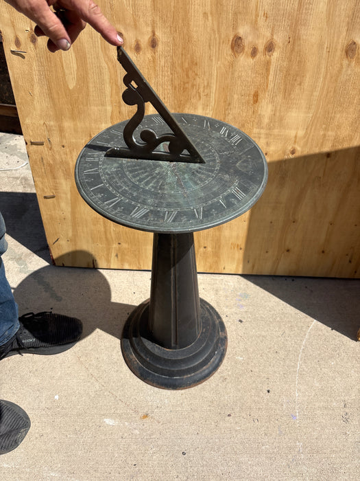 ART DECO IRON AND BRONZE SUN DIAL ON STAND