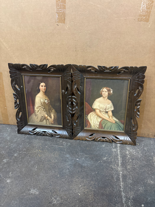 PAIR OF FOLIATE FRAMED LADY PORTRAITS