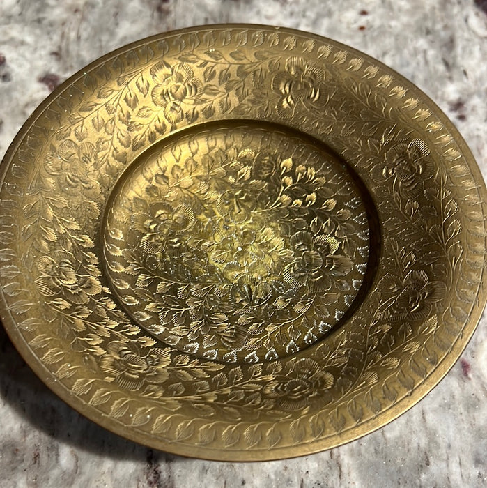 ETCHED BRASS FOOTED CATCHED ALL DISH