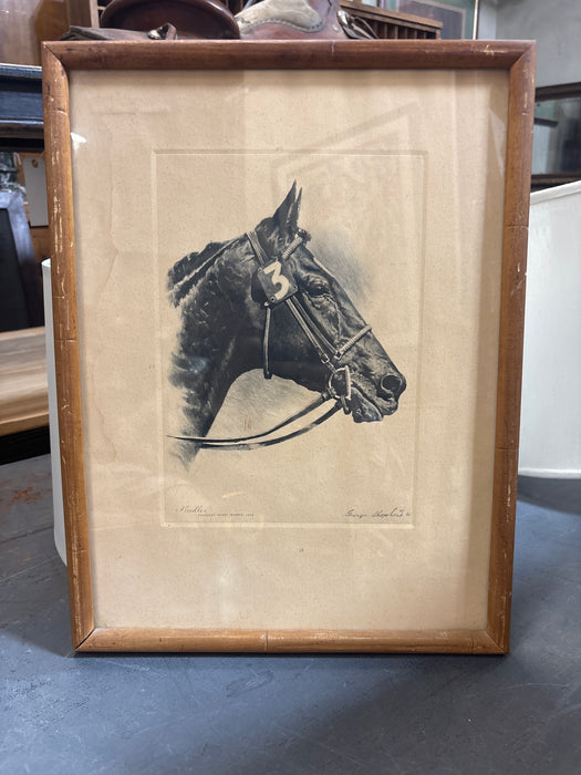 BROWN FRAMED KENTUCKY DERBY WINNER HORSE PRINT - SIGNED SHEPHERD