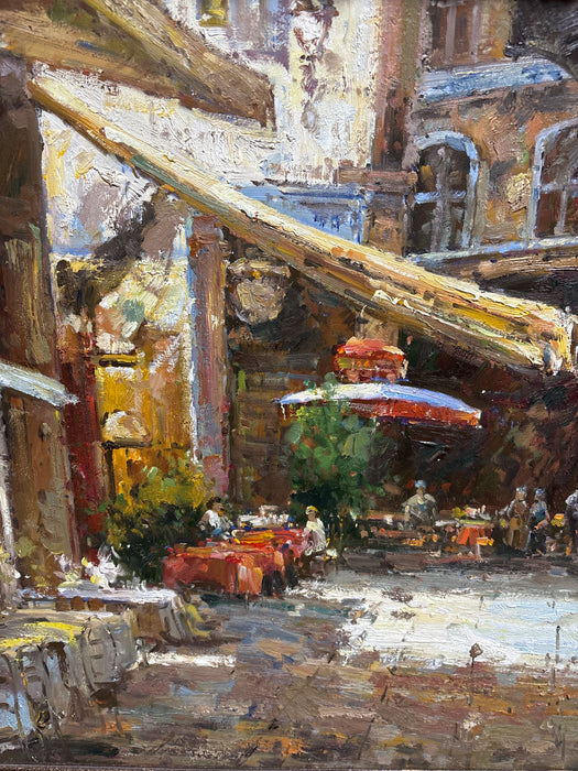ORNATE GILT FRAMED IMPRESSIONIST OIL PAINTING OF MARKET - SIGNED BY STEVE WINSKY