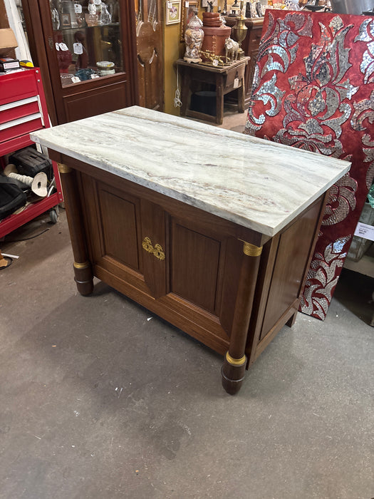 4 DOOR MARBLE TOP EMPIRE MAHOGANY CABINET