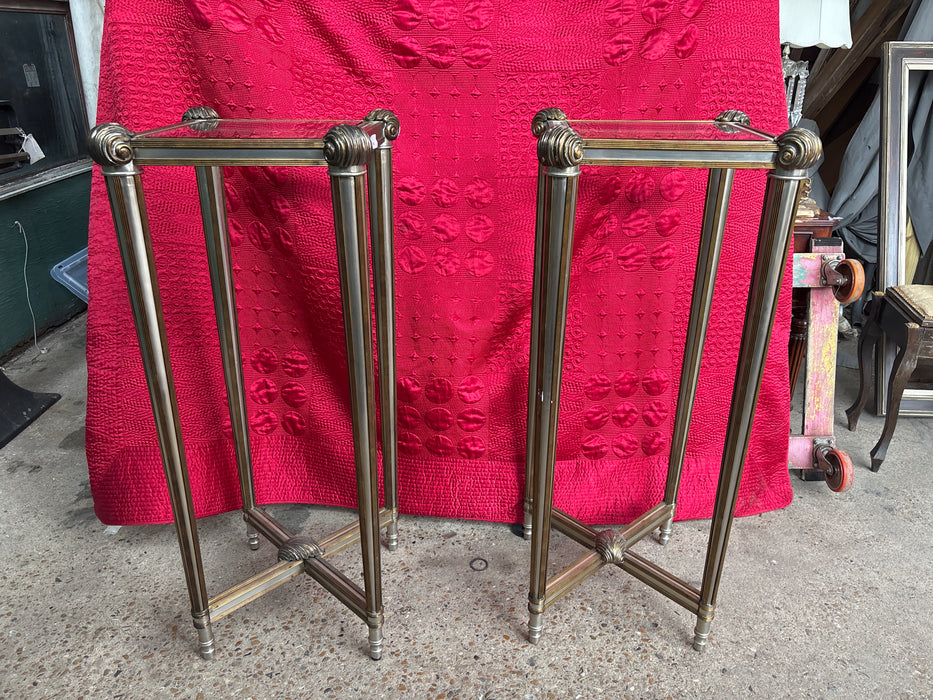 PAIR OF LABARGE STEEL AND BRASS PLANT STANDS IN FRENCH NEO CLASSICAL STYLE
