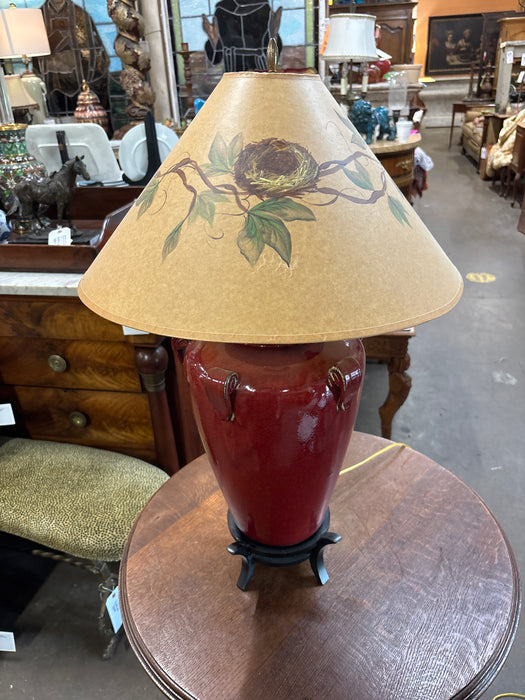 BURGUNDY POTTERY LAMP