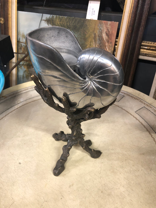 SMALL CHROME NAUTILUS ON BRONZE BASE