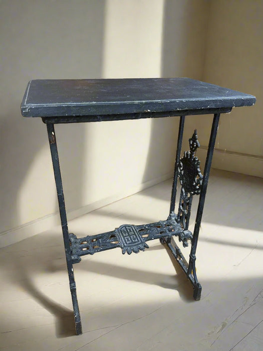 CAST IRON TABLE WITH WOOD TOP