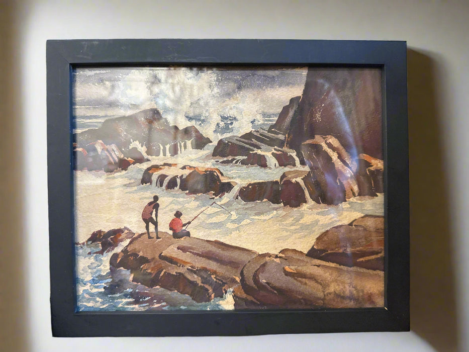 WATER COLOR PAINITNG FISHING IN THE SURF