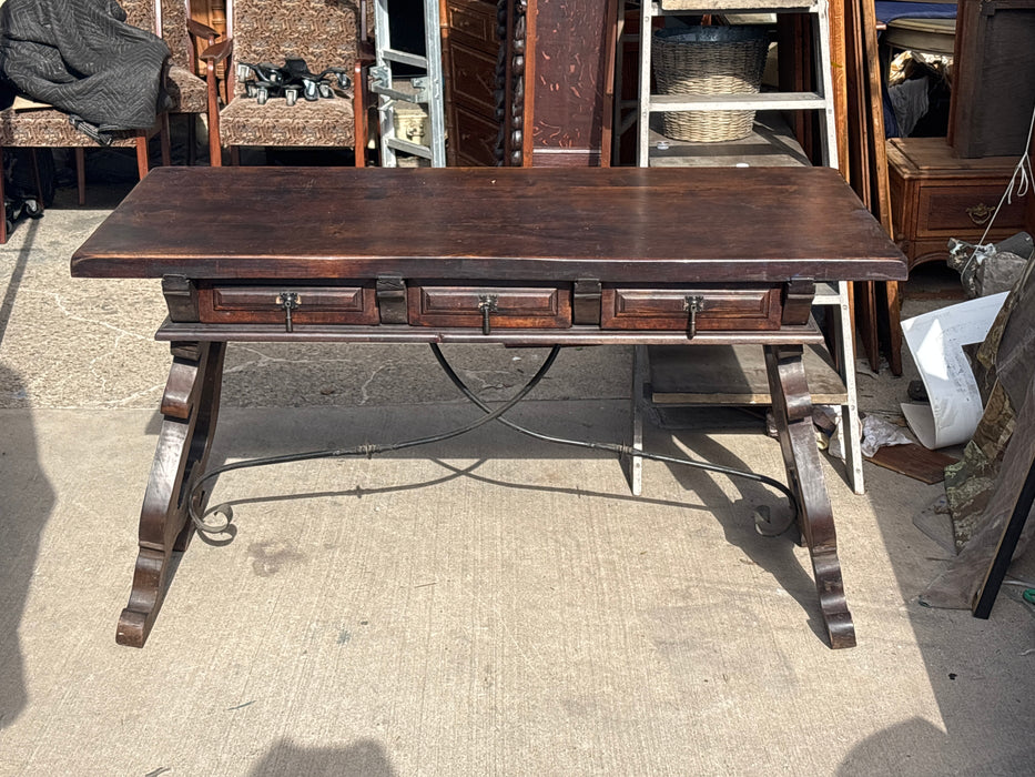 SPANISH BAROQUE DARk WALNUT LIBRARY TABLE