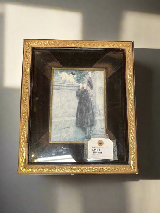 FRAMED WATER COLOR PRINT OF GIRL AND DOG