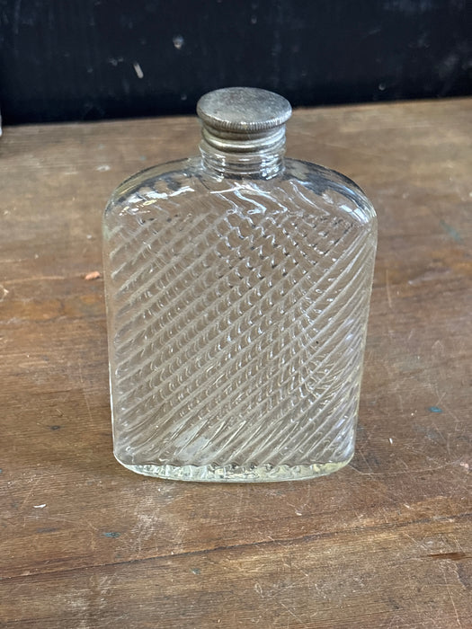 SMALL CLEAR RIBBED GLASS FLASK