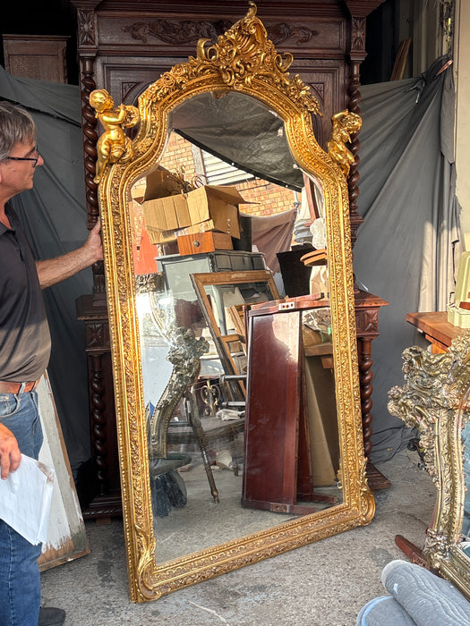 HUGE PUTTI ACCENTED GILT BEVELED MIRROR