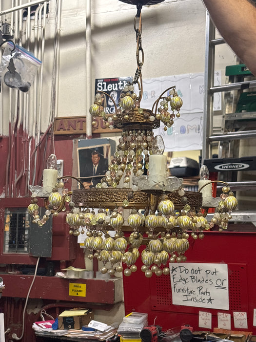 SMALL YELLOW AND PINK BEADED SACROPEL CHANDELIER